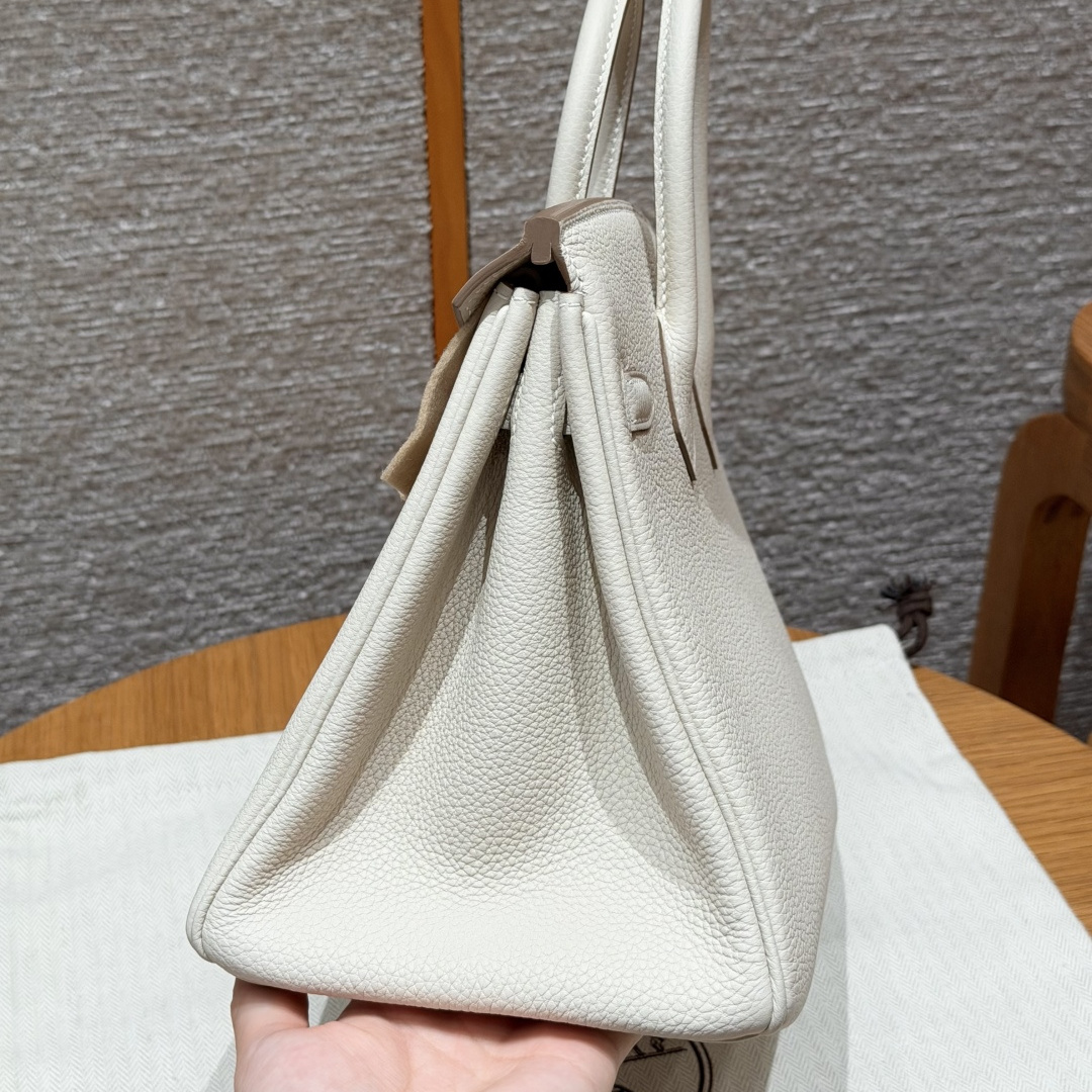 高仿Hermes*Birkin25系列H041344BO10奶昔白牛皮金扣純手工