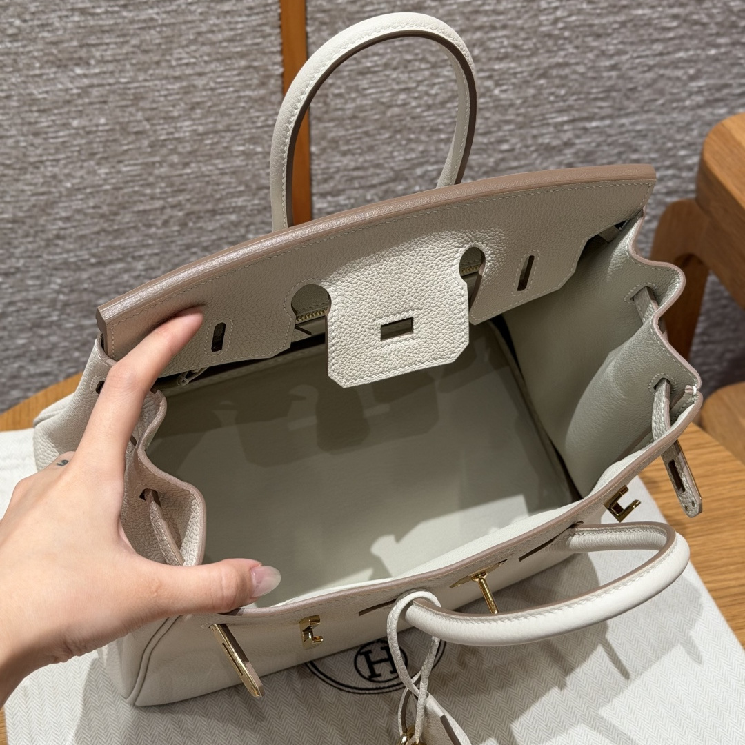 高仿Hermes*Birkin25系列H041344BO10奶昔白牛皮金扣純手工