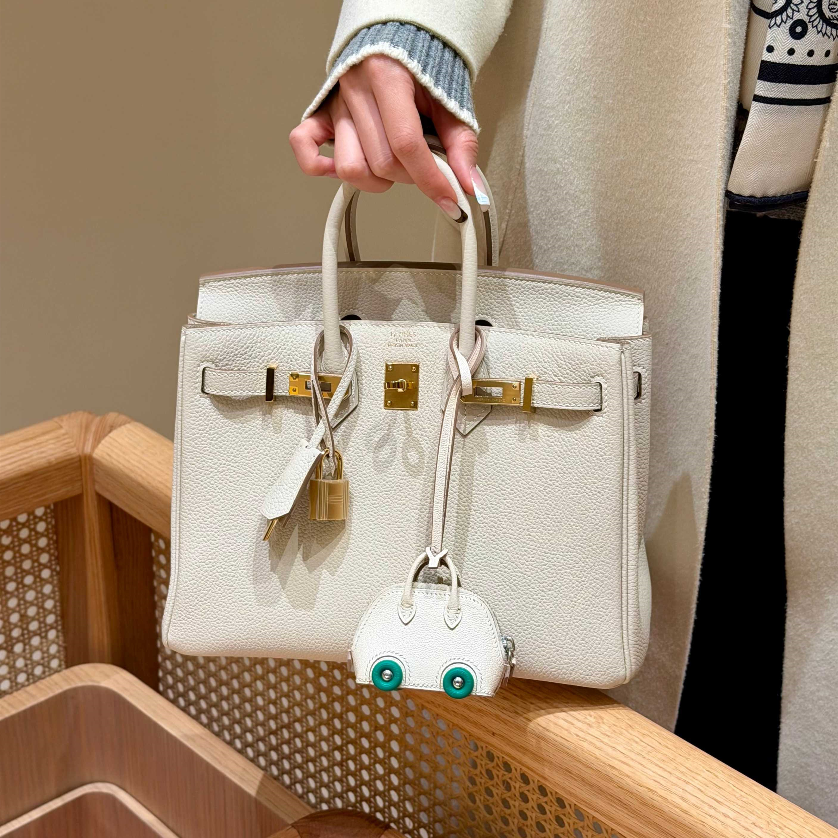 高仿Hermes*Birkin25系列H041344BO10奶昔白牛皮金扣純手工