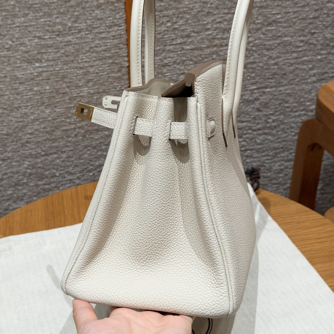 高仿Hermes*Birkin25系列H041344BO10奶昔白牛皮金扣純手工