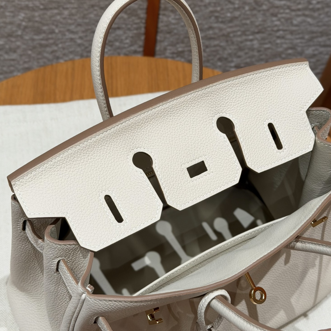 高仿Hermes*Birkin25系列H041344BO10奶昔白牛皮金扣純手工