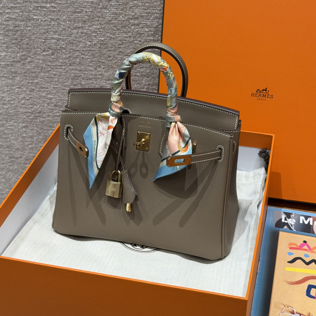 高仿Hermes*Birkin25系列H041344EP18大象灰牛皮金扣純手工