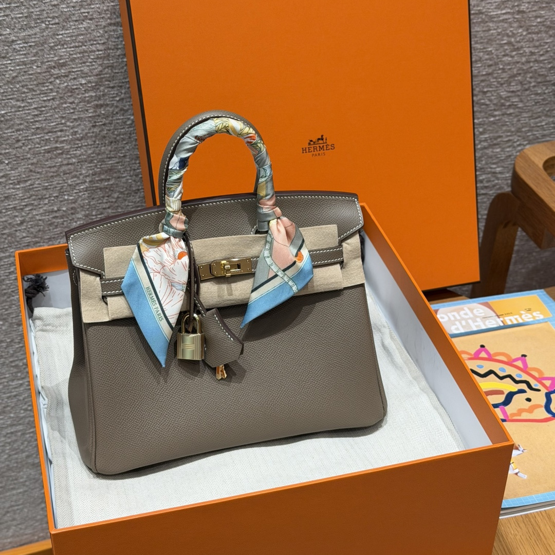 高仿Hermes*Birkin25系列H041344EP18大象灰牛皮金扣純手工