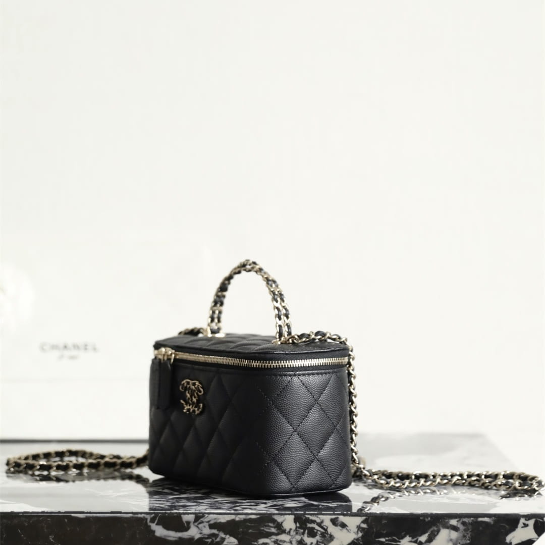 高仿Chanel*26S系列AP5182小球紋牛皮盒子包黑色免檢版