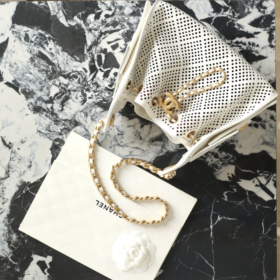 高仿Chanel*26P/25Bag系列AS5631小牛皮鏤空單肩包白色免檢版