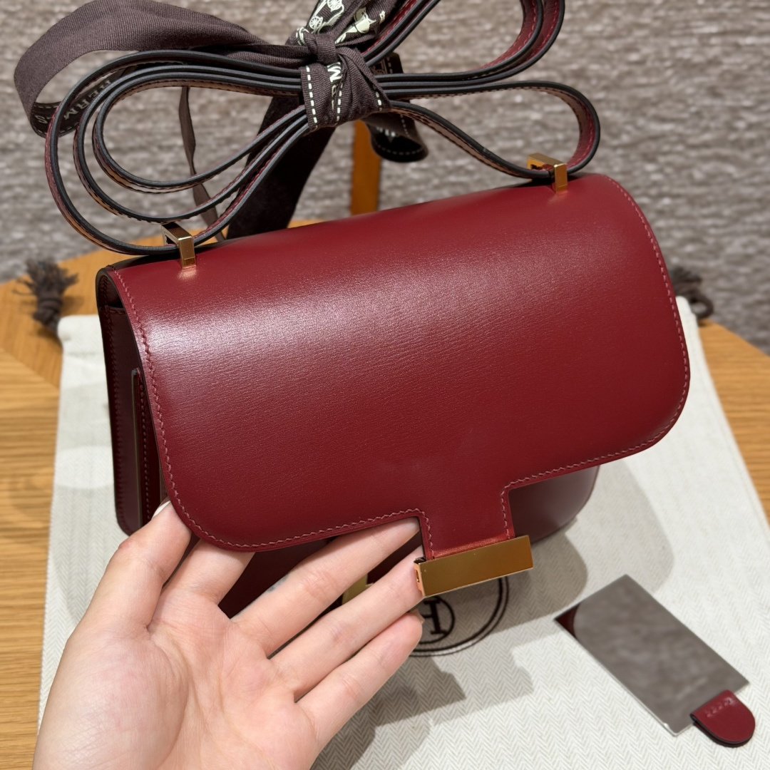 高仿Hermes*Constance19系列H080169BX55愛馬仕紅牛皮金扣純手工