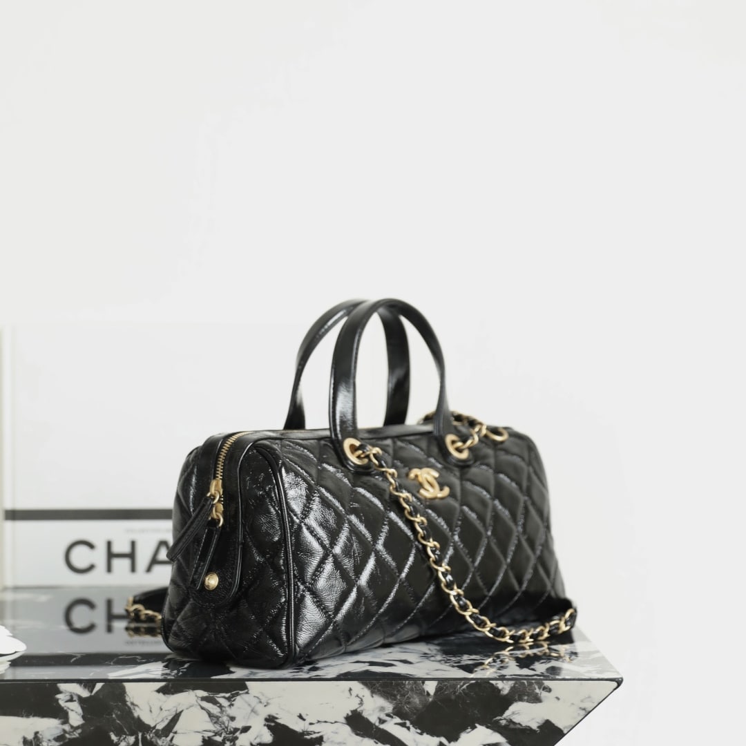 高仿Chanel*25A系列AS5579保齡球手提包黑色大號免檢版
