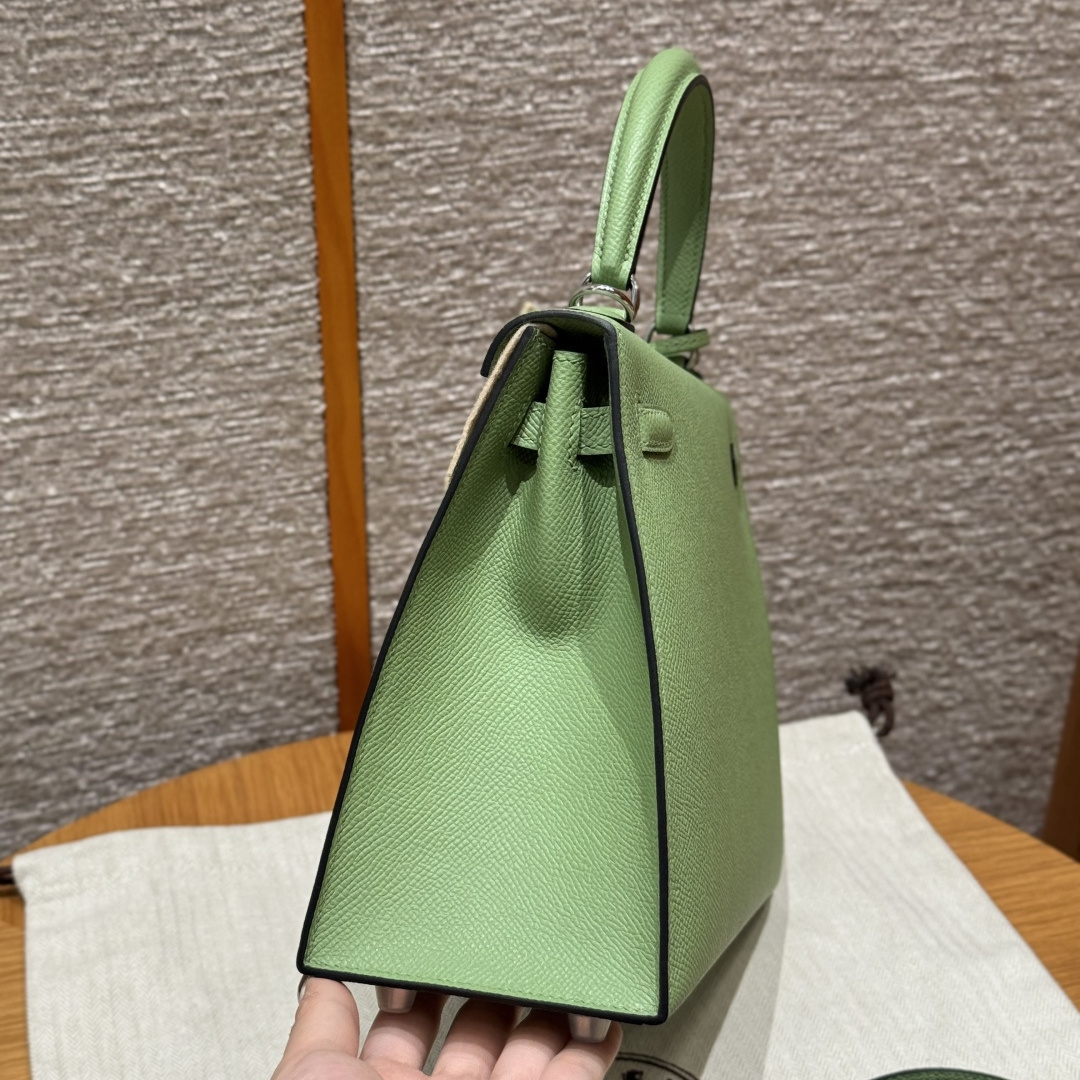 高仿Hermes*Kelly25系列H043110EP3I牛油果綠銀扣牛皮純手工