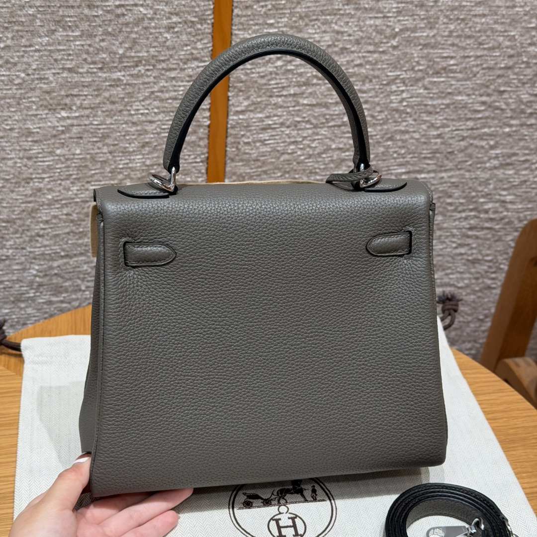 高仿Hermes*Kelly25系列H043220TC8F錫器灰銀扣牛皮純手工