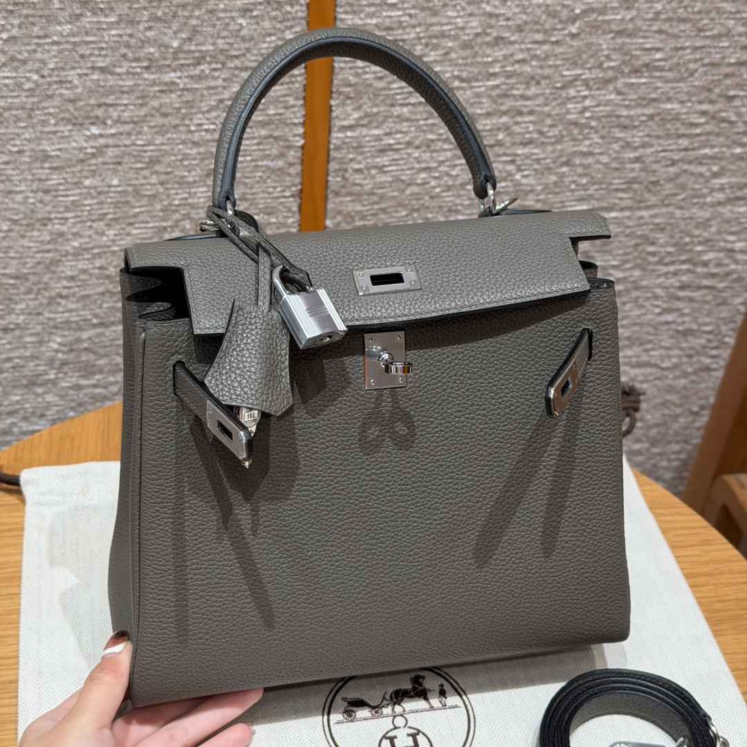 高仿Hermes*Kelly25系列H043220TC8F錫器灰銀扣牛皮純手工
