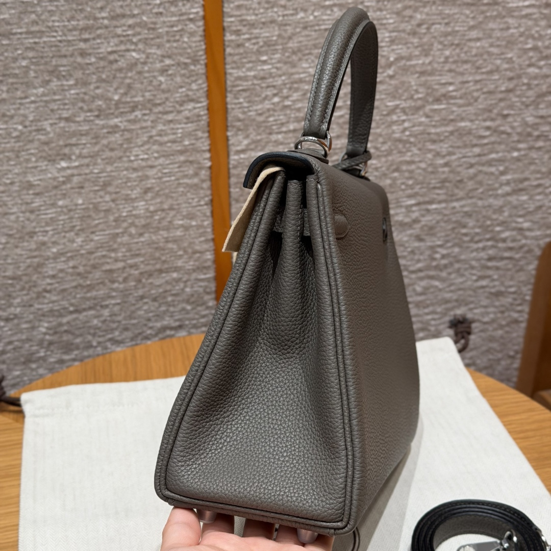 高仿Hermes*Kelly25系列H043220TC8F錫器灰銀扣牛皮純手工