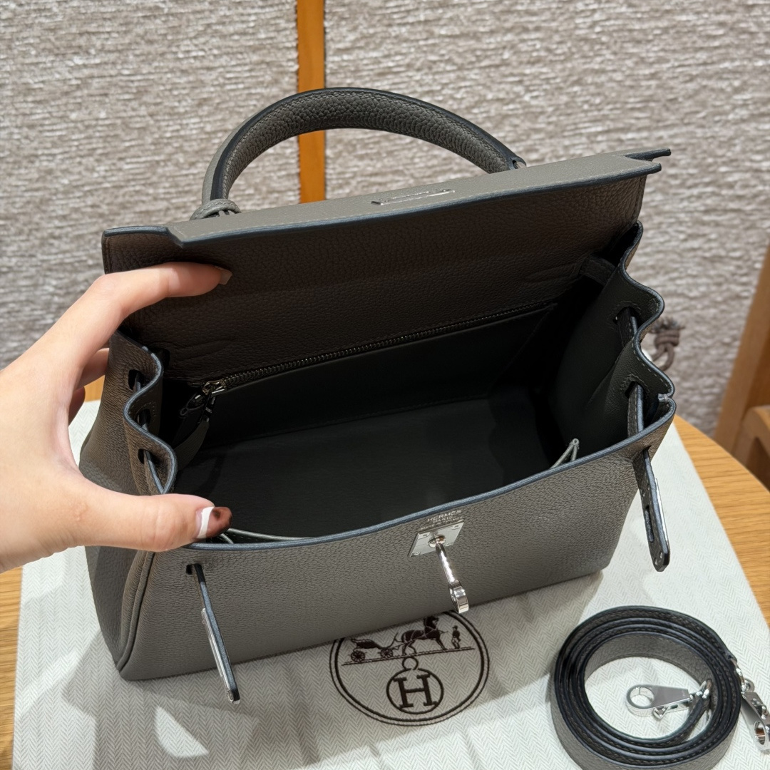 高仿Hermes*Kelly25系列H043220TC8F錫器灰銀扣牛皮純手工