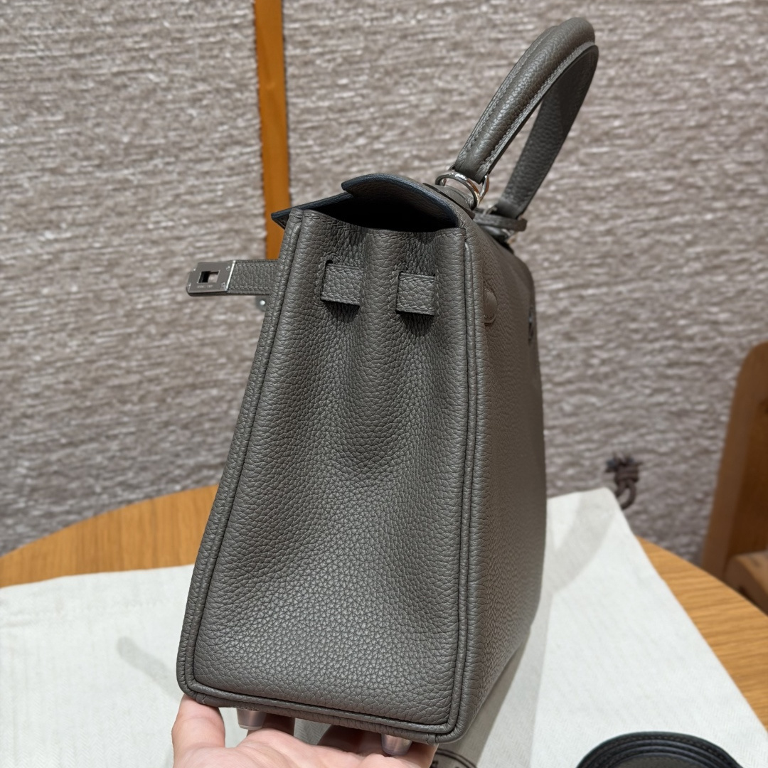 高仿Hermes*Kelly25系列H043220TC8F錫器灰銀扣牛皮純手工