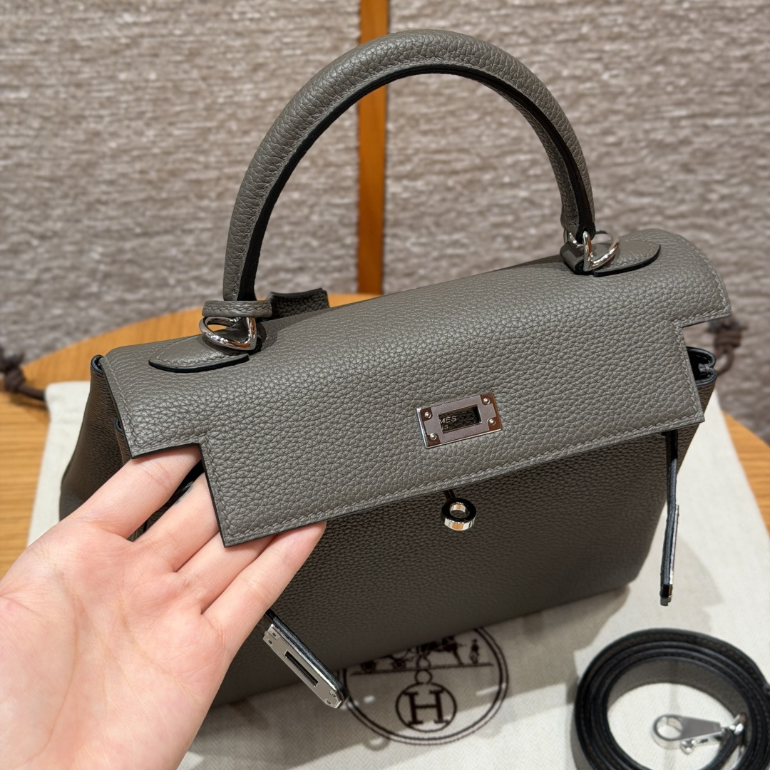 高仿Hermes*Kelly25系列H043220TC8F錫器灰銀扣牛皮純手工