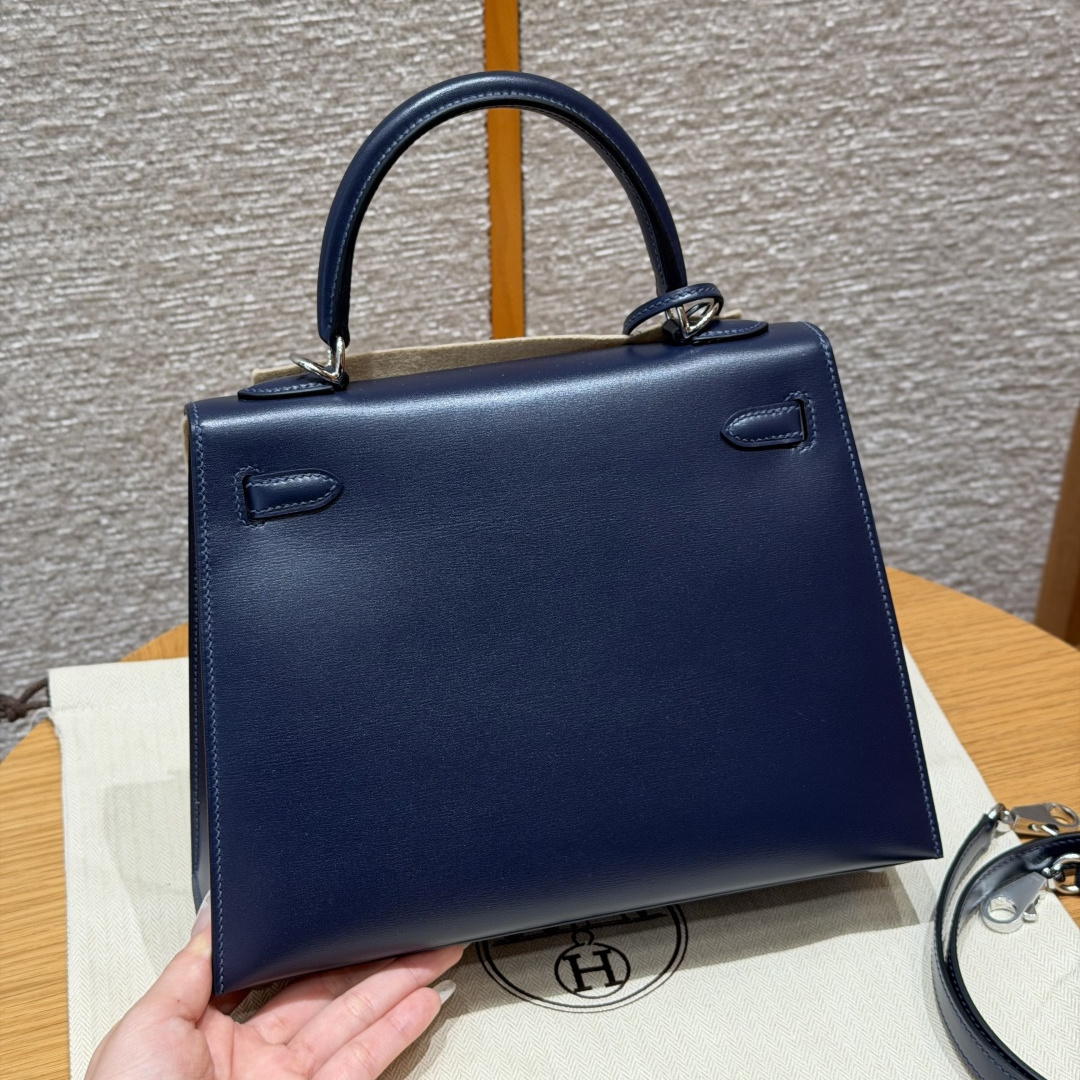 高仿Hermes*Kelly25系列H043110BO73寶石藍牛皮銀扣純手工