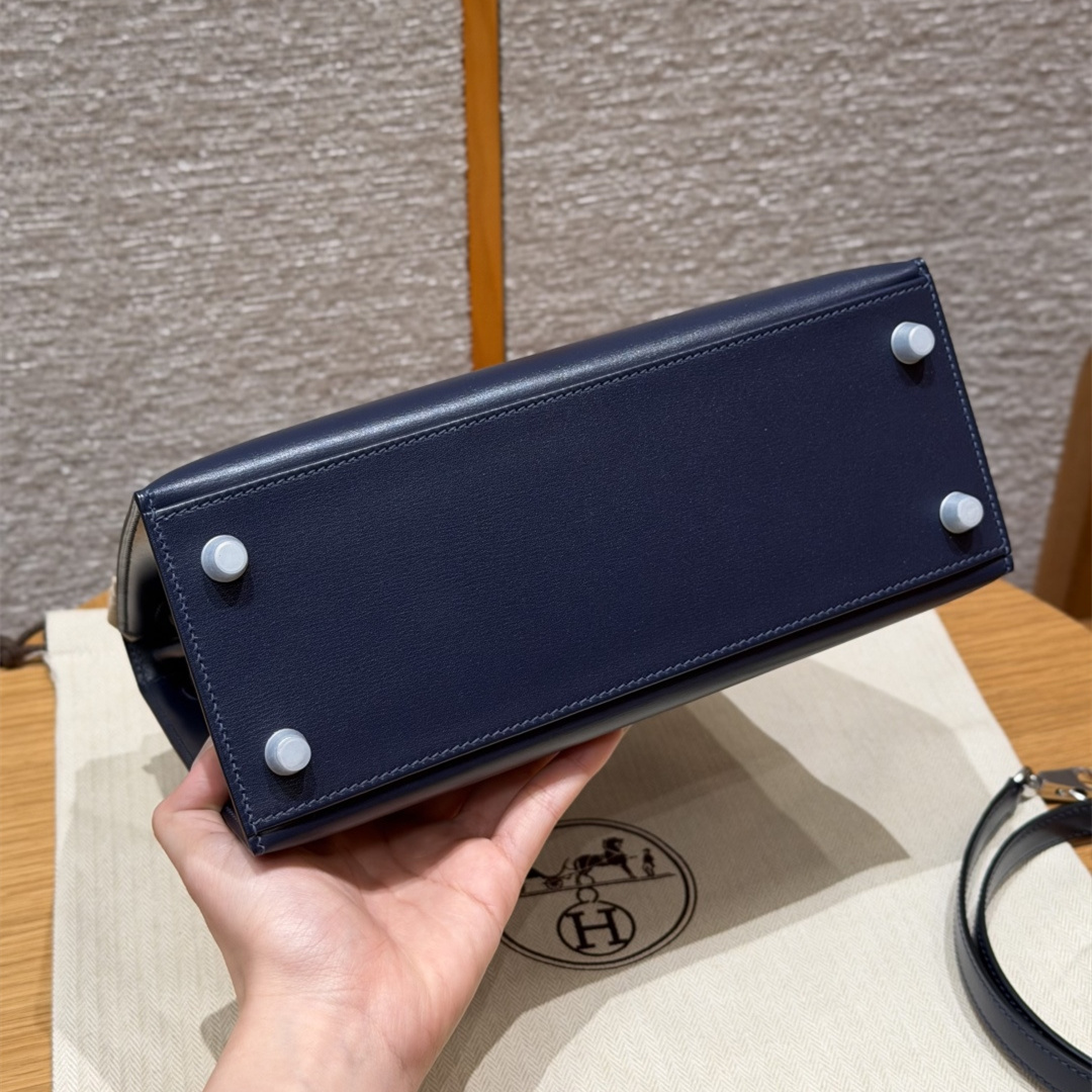 高仿Hermes*Kelly25系列H043110BO73寶石藍牛皮銀扣純手工