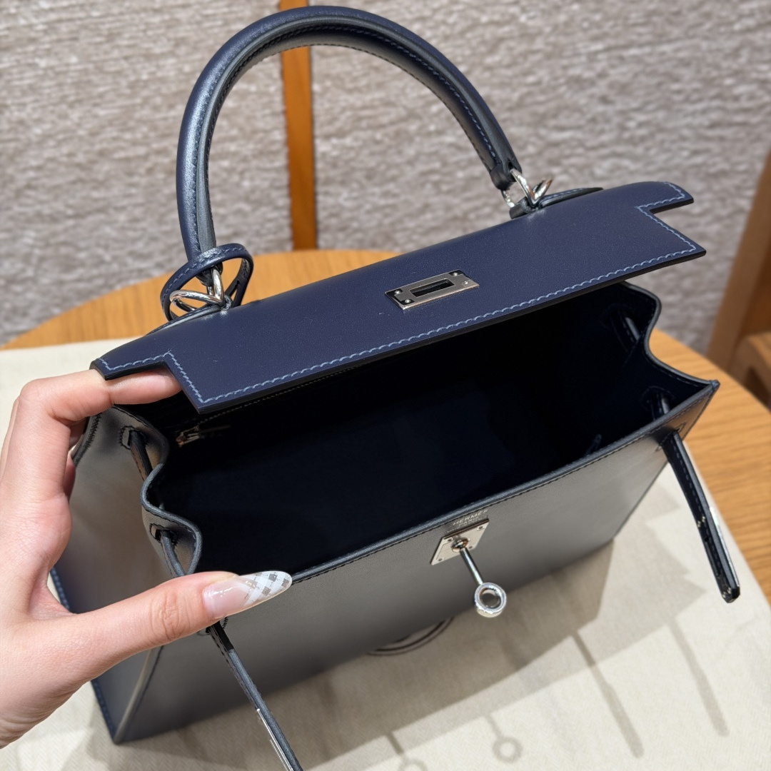 高仿Hermes*Kelly25系列H043110BO73寶石藍牛皮銀扣純手工