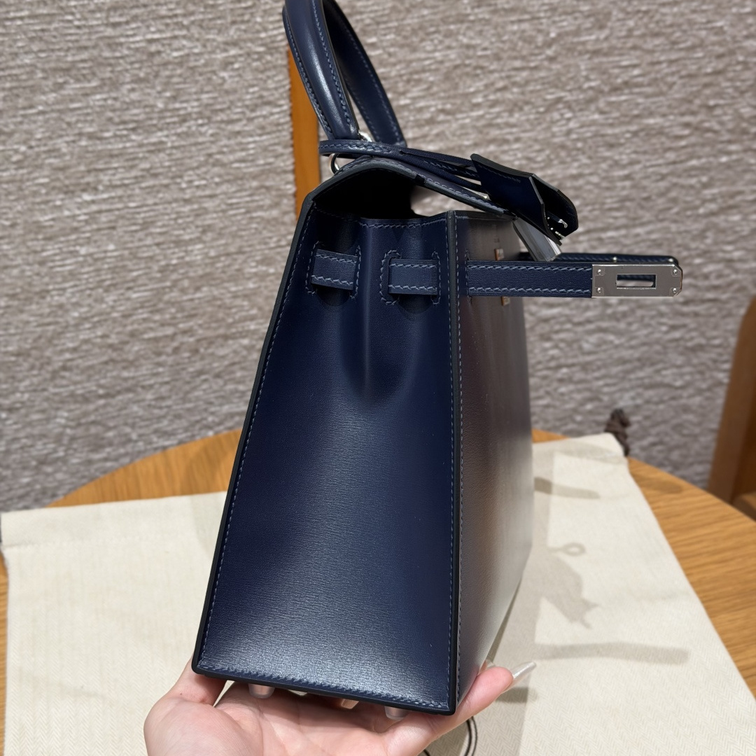 高仿Hermes*Kelly25系列H043110BO73寶石藍牛皮銀扣純手工