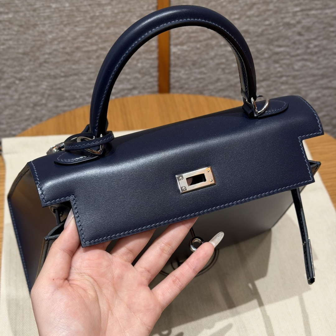 高仿Hermes*Kelly25系列H043110BO73寶石藍牛皮銀扣純手工