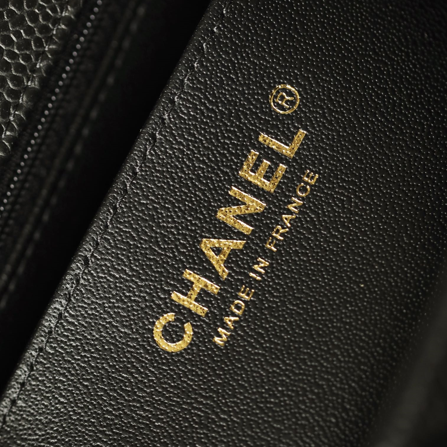 原單Chanel芯片版CF系列魚子醬口蓋包黑金免檢版