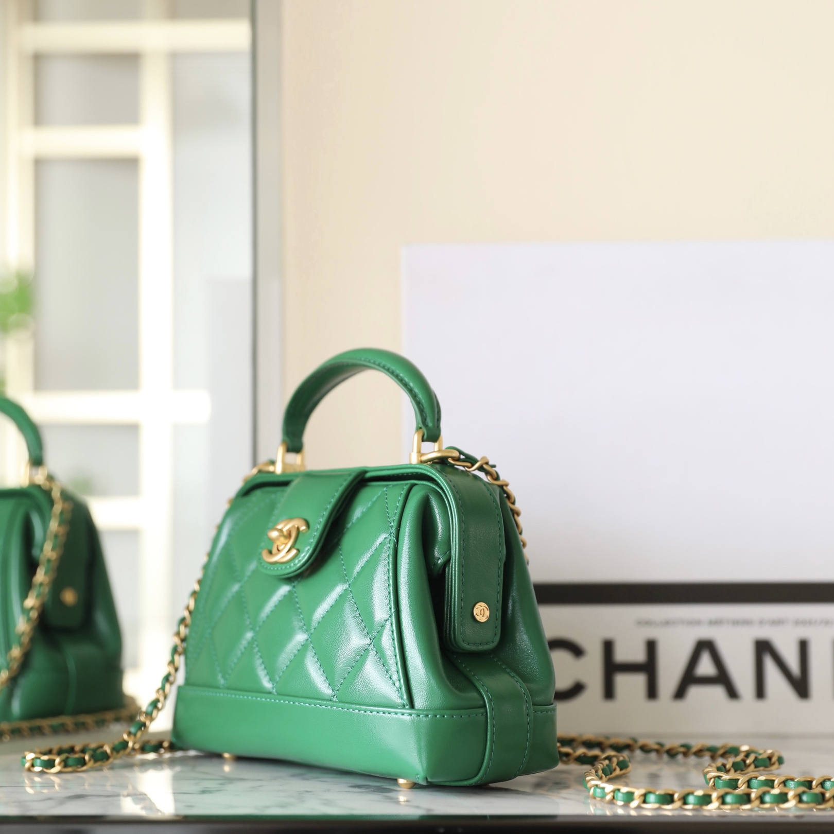 高仿Chanel*24A系列AS4959拋光小羊皮單肩包綠色免檢版