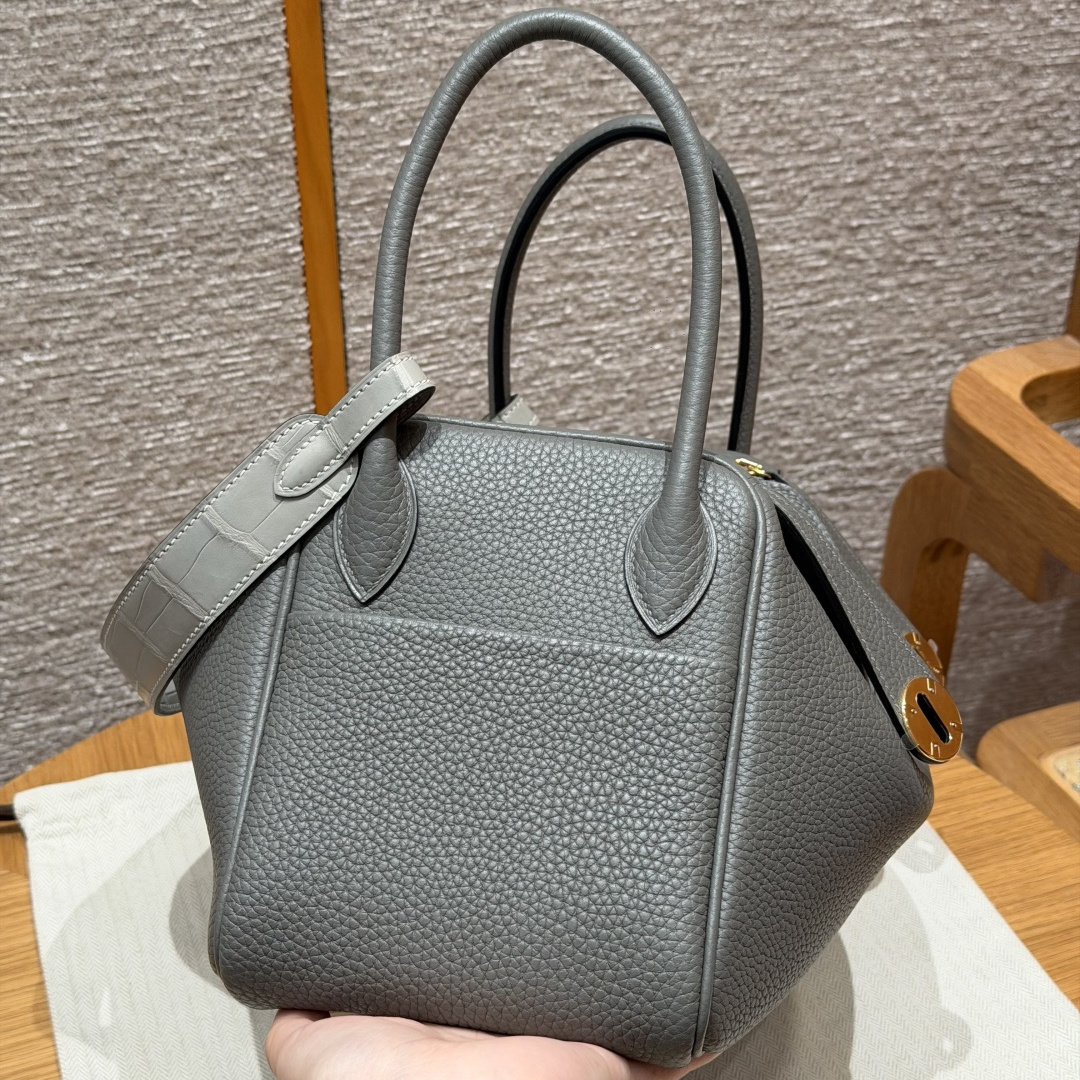 高仿Hermes*Lindy26系列H073428TC0L積雨雲灰牛皮金扣純手工