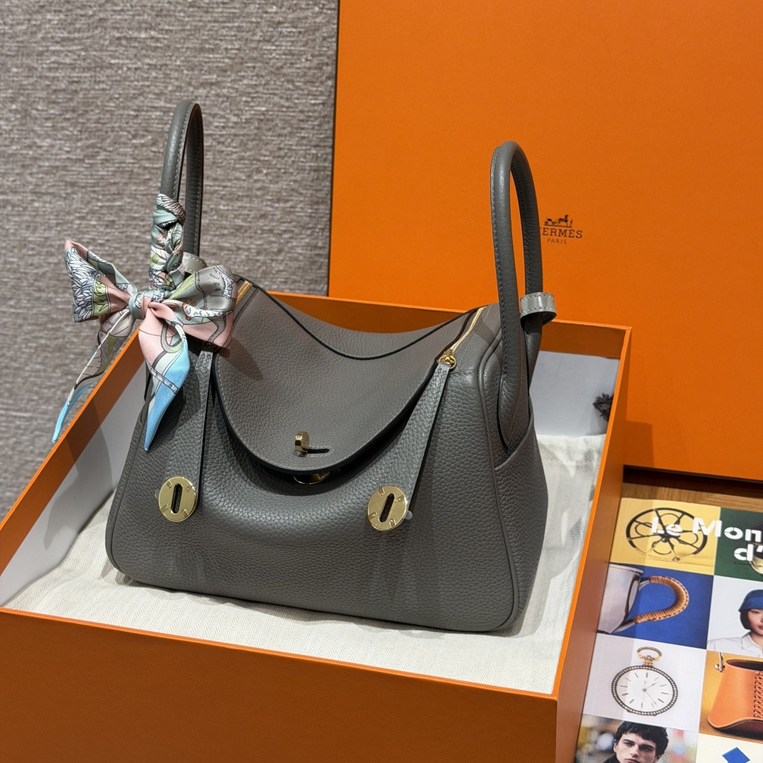 高仿Hermes*Lindy26系列H073428TC0L積雨雲灰牛皮金扣純手工