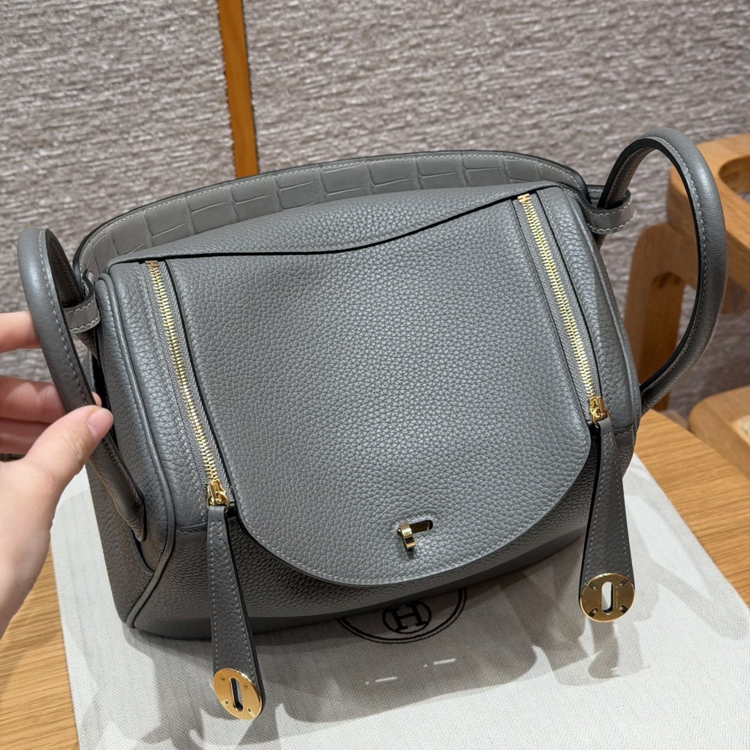 高仿Hermes*Lindy26系列H073428TC0L積雨雲灰牛皮金扣純手工