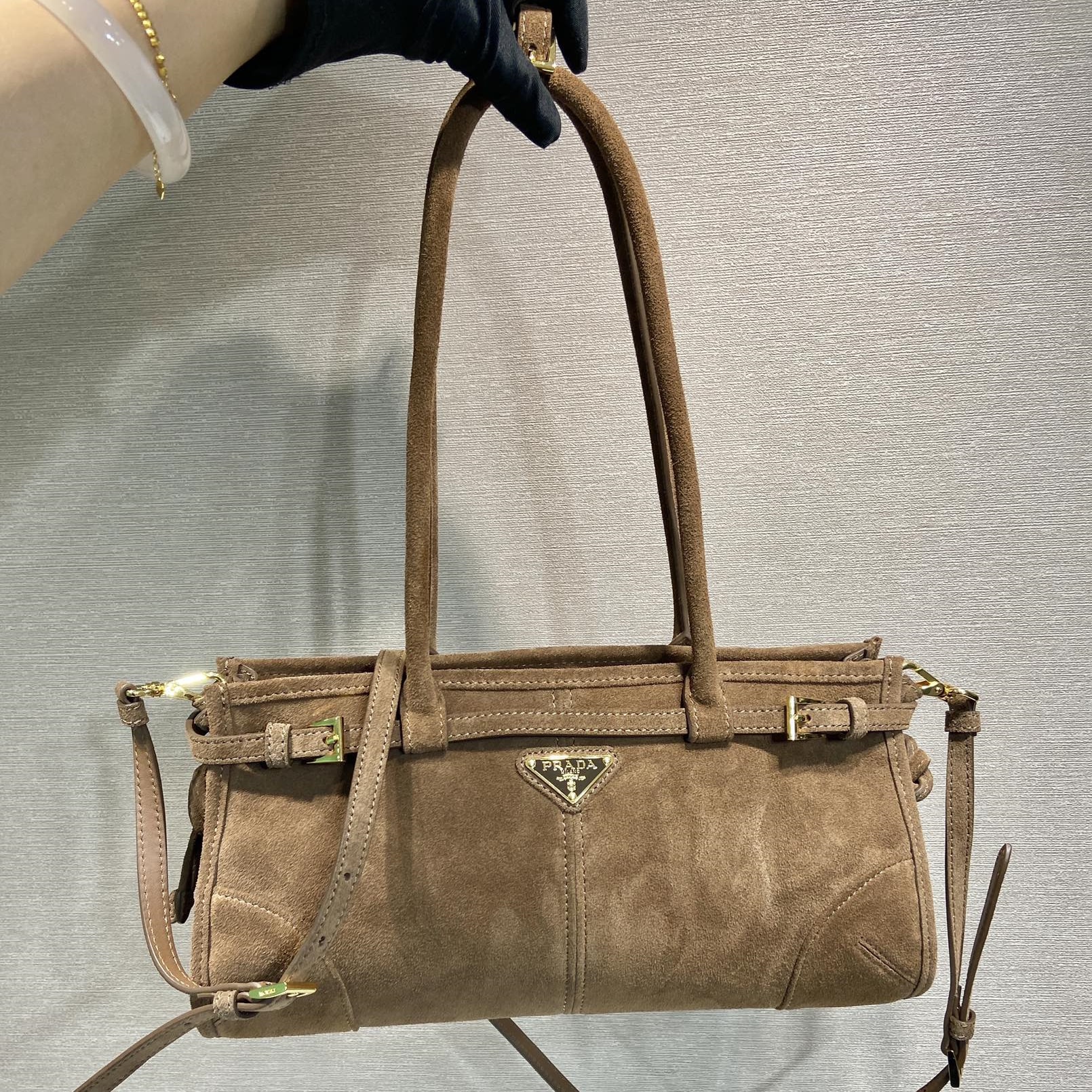 高仿Prada*Bonnie系列1BA426手提單肩包肉桂色小號免檢版