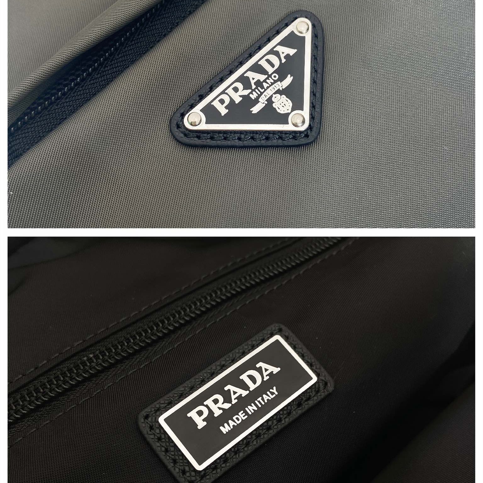 高仿Prada*RE-Nylon系列2VZ116尼龍男士胸包黑灰色免檢版