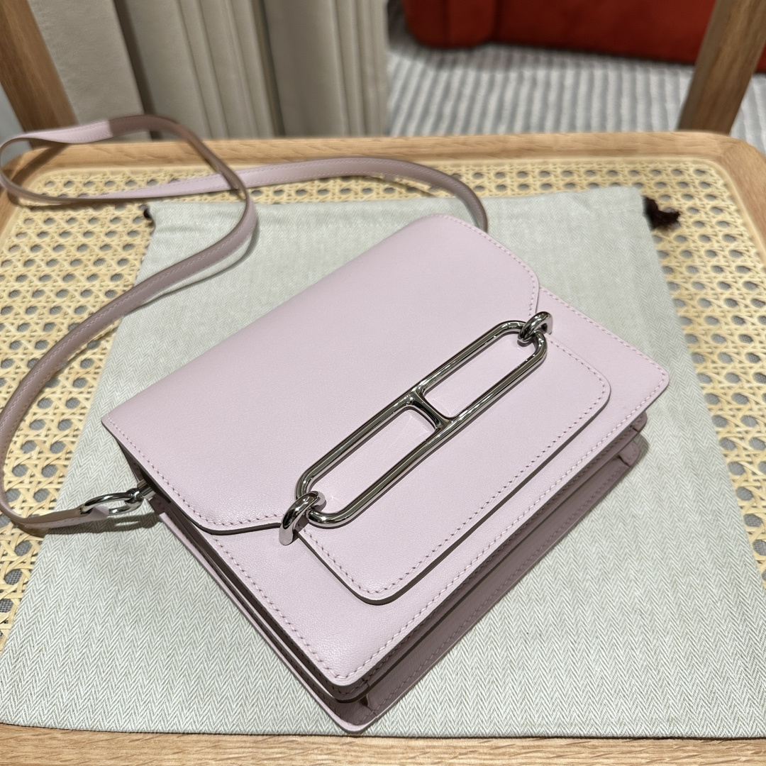 高仿Hermes*Roulis19系列H070509CK37夢幻紫銀扣山羊皮純手工