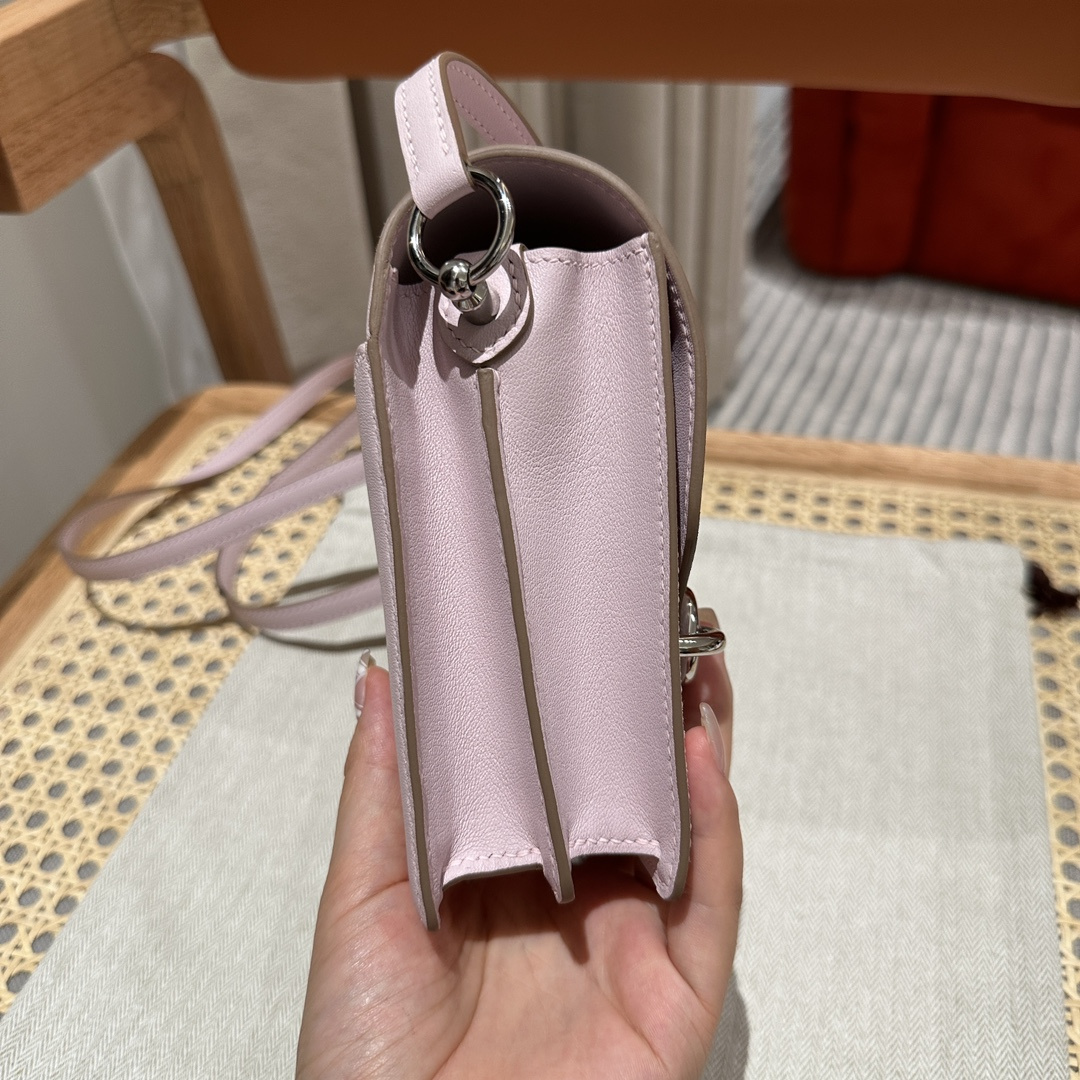 高仿Hermes*Roulis19系列H070509CK37夢幻紫銀扣山羊皮純手工
