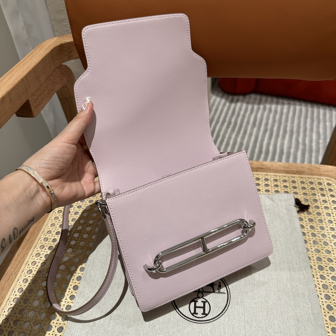 高仿Hermes*Roulis19系列H070509CK37夢幻紫銀扣山羊皮純手工