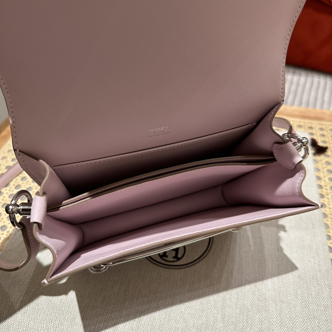 高仿Hermes*Roulis19系列H070509CK37夢幻紫銀扣山羊皮純手工