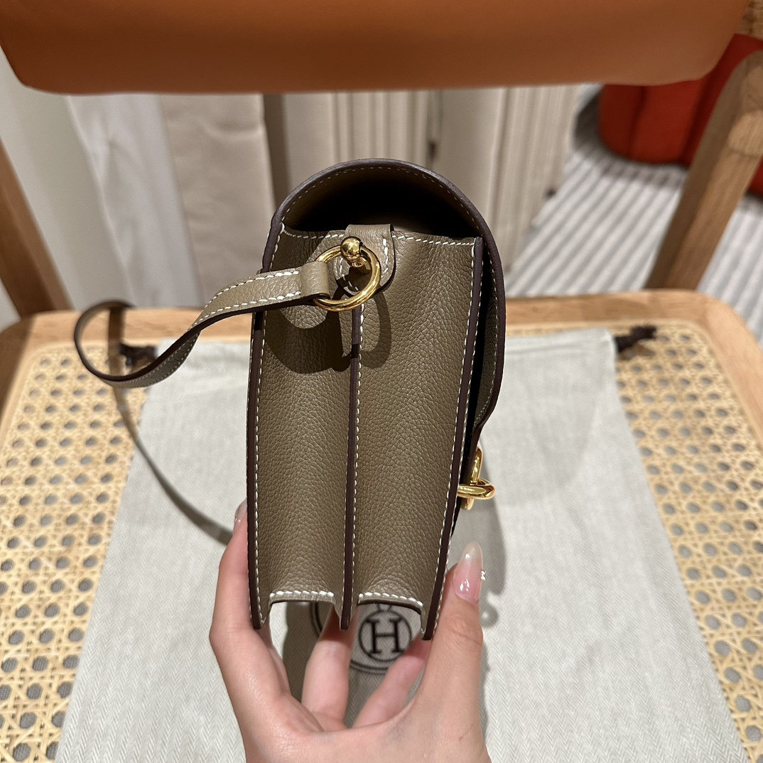 高仿Hermes*Roulis19系列H070509EP18大象灰金扣小牛皮純手工
