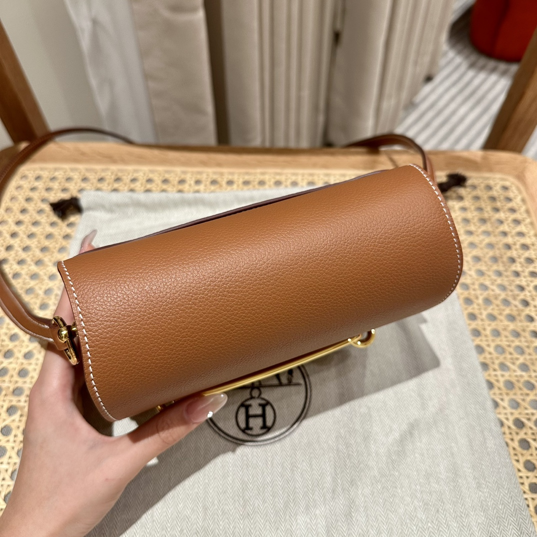 高仿Hermes*Roulis19系列H070509EP37金棕色金扣小牛皮純手工