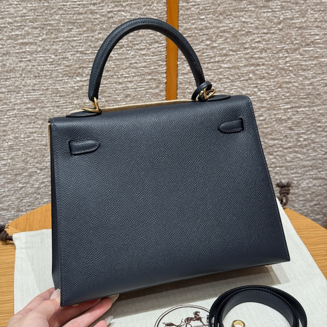 高仿Hermes*Kelly25系列H043110EP2Z寶石藍金扣牛皮純手工