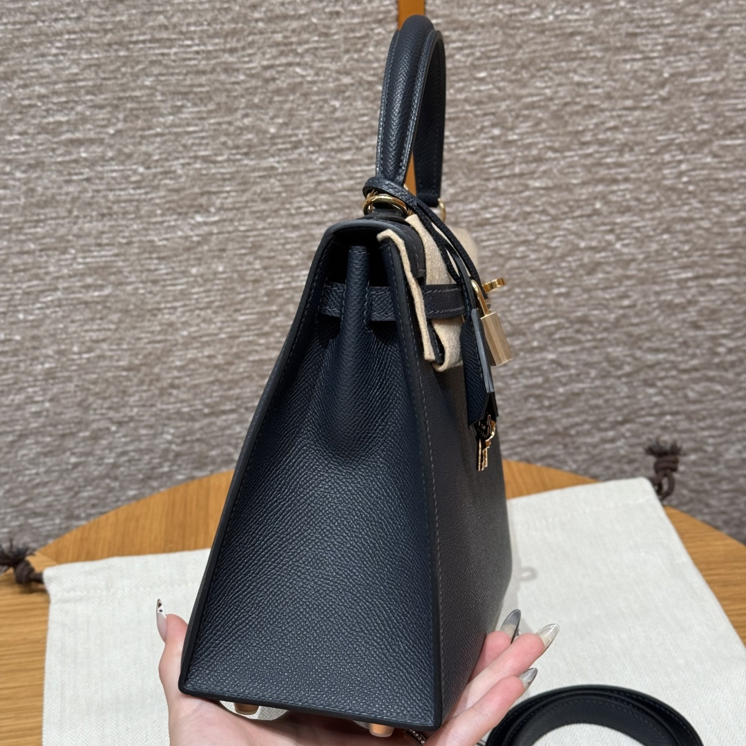 高仿Hermes*Kelly25系列H043110EP2Z寶石藍金扣牛皮純手工