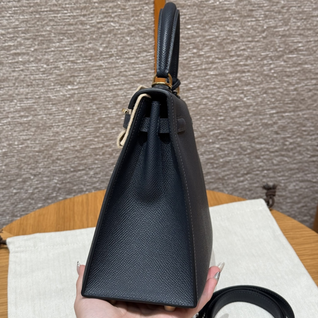 高仿Hermes*Kelly25系列H043110EP2Z寶石藍金扣牛皮純手工