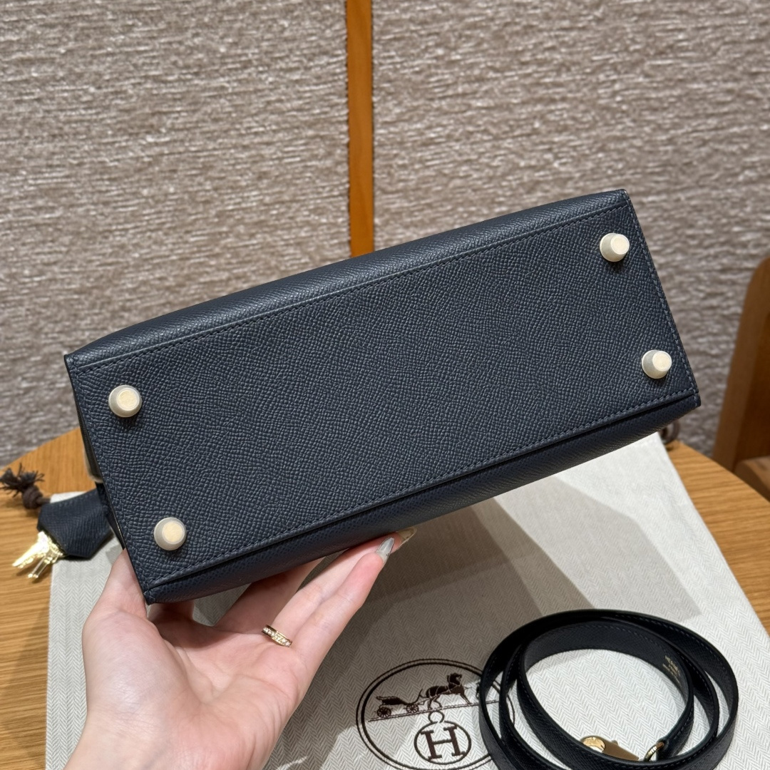 高仿Hermes*Kelly25系列H043110EP2Z寶石藍金扣牛皮純手工
