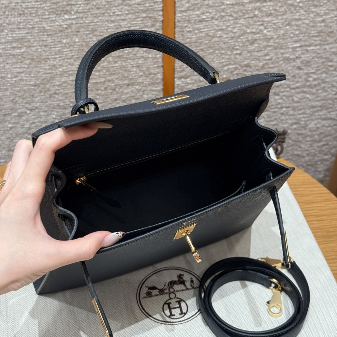 高仿Hermes*Kelly25系列H043110EP2Z寶石藍金扣牛皮純手工