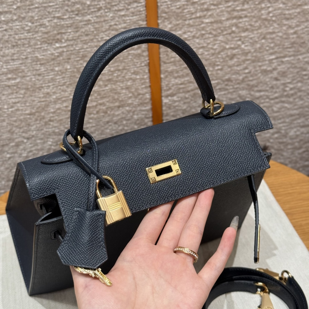 高仿Hermes*Kelly25系列H043110EP2Z寶石藍金扣牛皮純手工