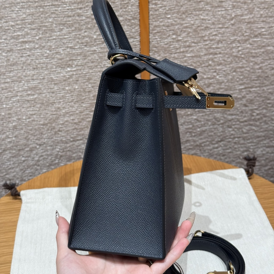 高仿Hermes*Kelly25系列H043110EP2Z寶石藍金扣牛皮純手工