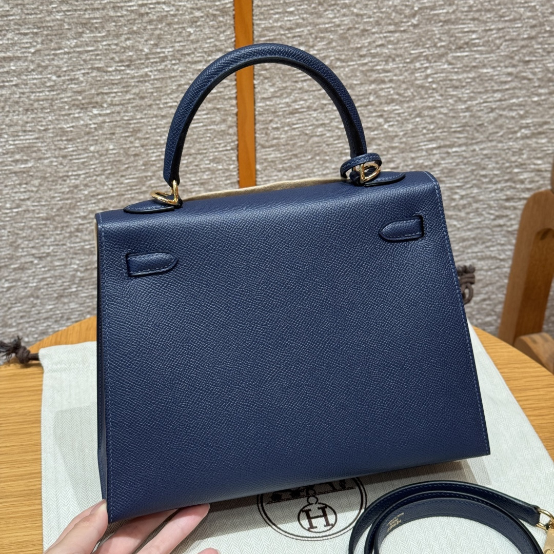 高仿Hermes*Kelly25系列H043110EP73寶石藍金扣牛皮純手工