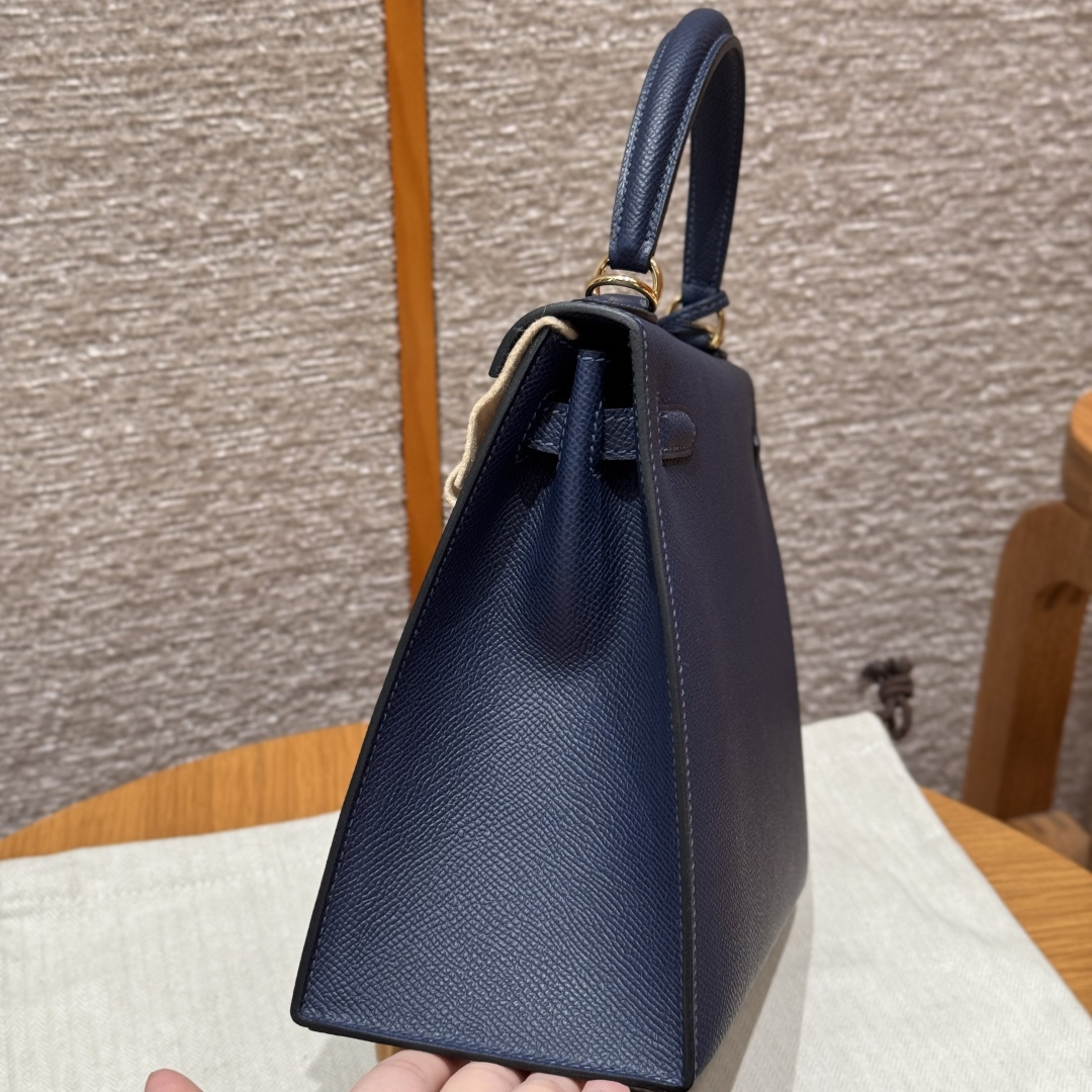 高仿Hermes*Kelly25系列H043110EP73寶石藍金扣牛皮純手工