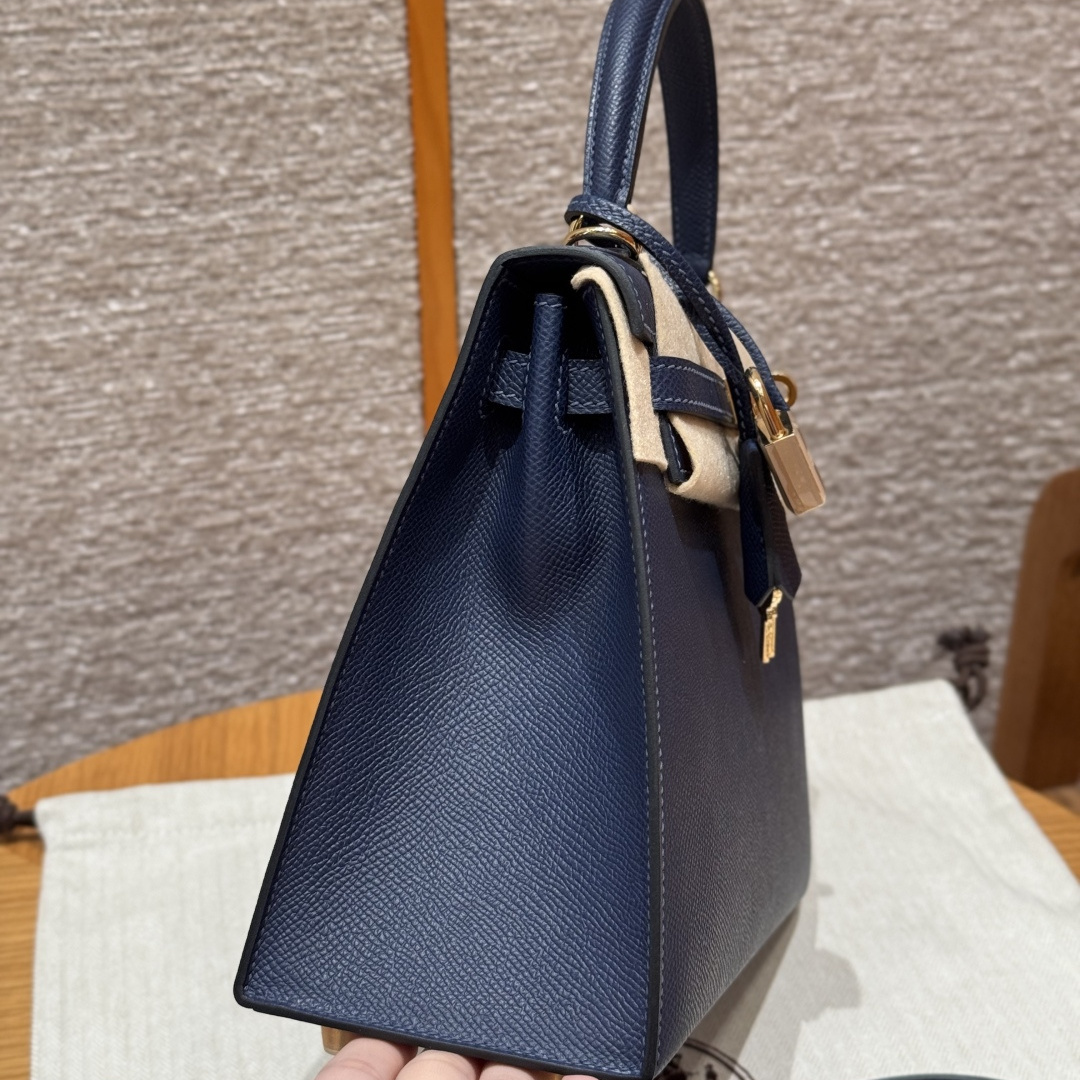 高仿Hermes*Kelly25系列H043110EP73寶石藍金扣牛皮純手工