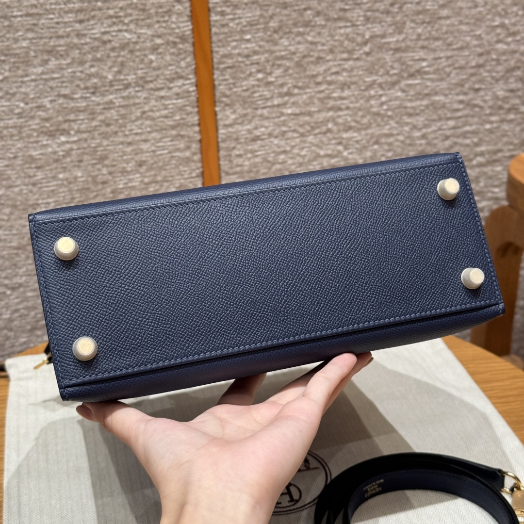 高仿Hermes*Kelly25系列H043110EP73寶石藍金扣牛皮純手工