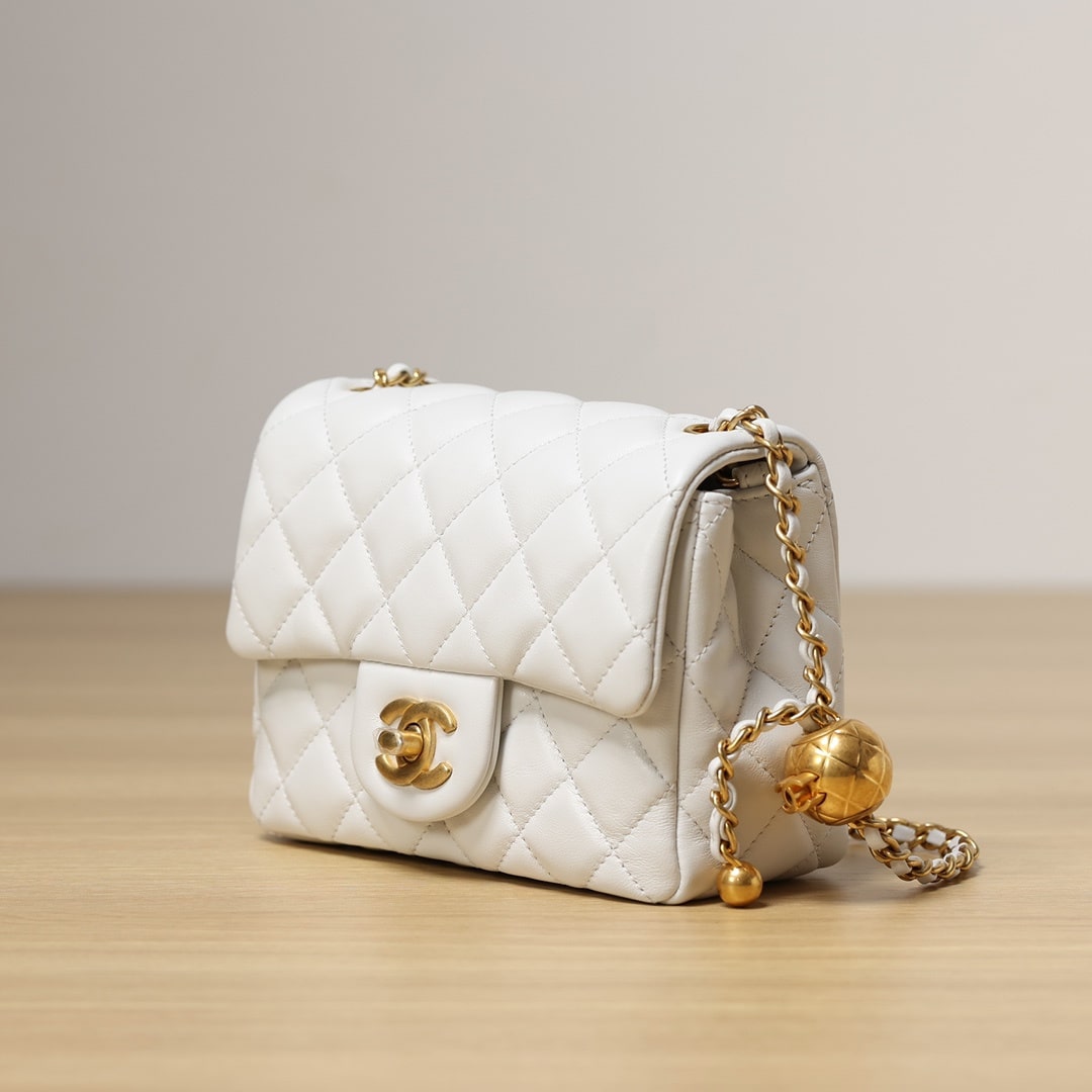 高仿Chanel*CF系列方胖子金球包白色XS免檢版