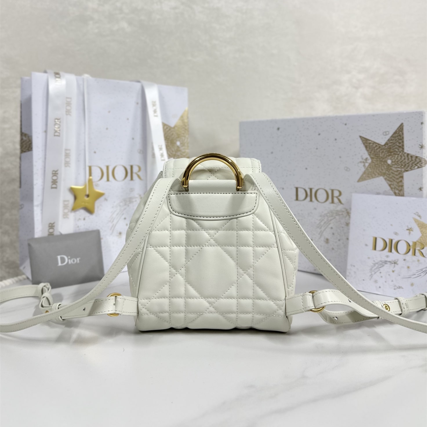 高仿Dior*Caro系列M6302M030小羊皮雙肩包白色小號免檢版