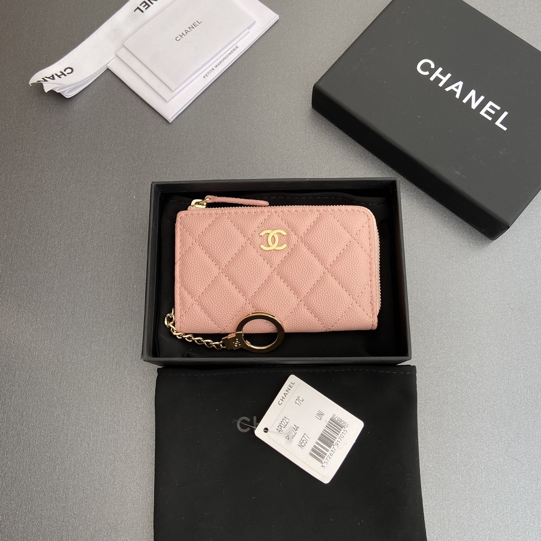 高仿Chanel*AP0223零錢包粉色魚子醬金扣免檢版